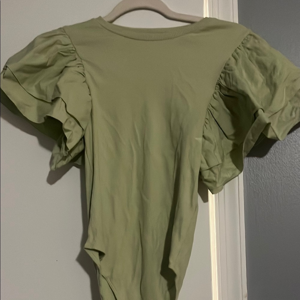 Zara Olive Ruffle Sleeve Bodysuit